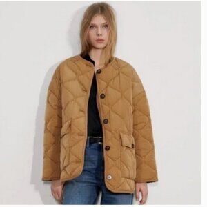 Zara Tan Oversized Quilted Puffer Jacket, NWOT, XS